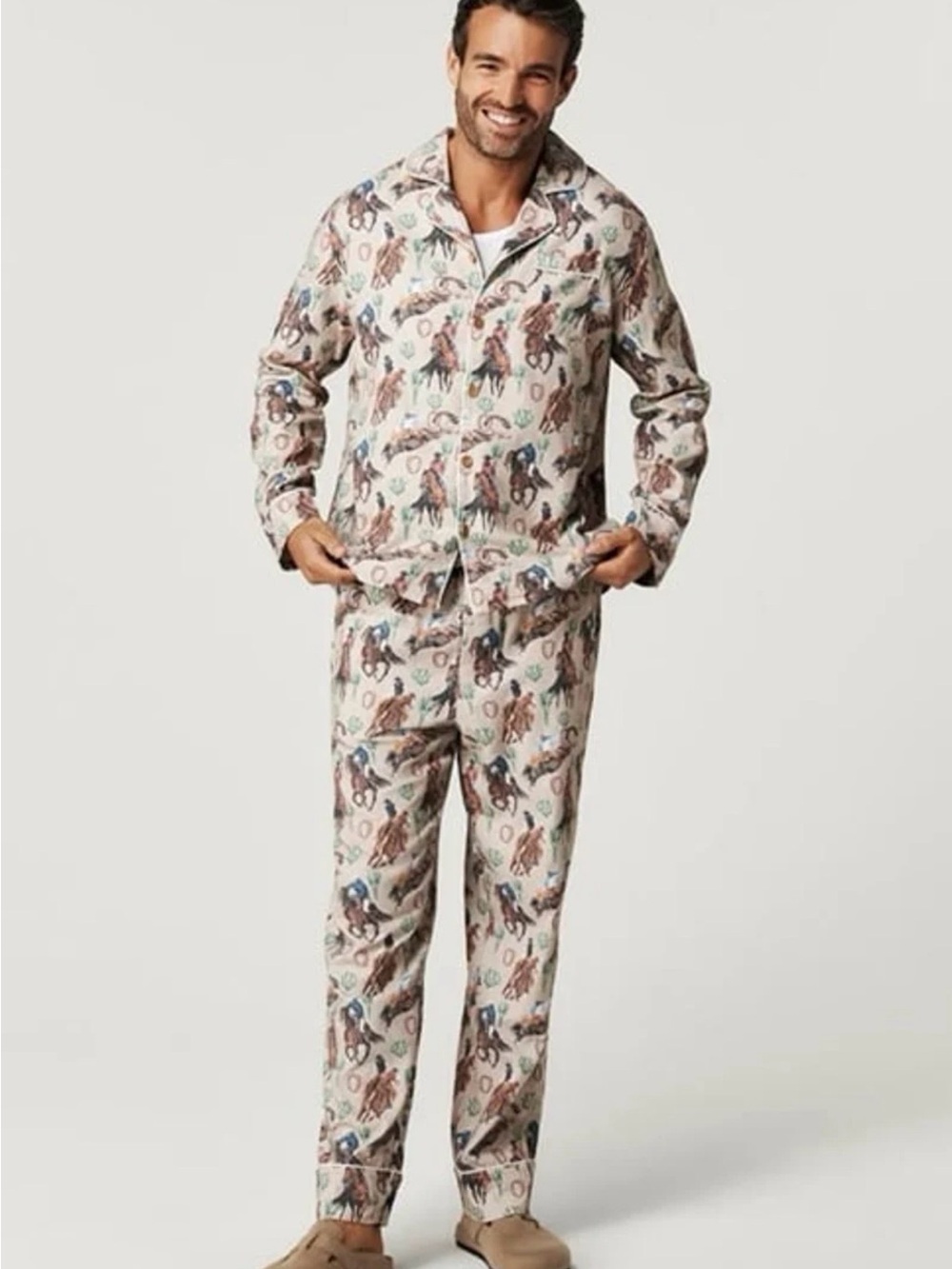 Posh peanut-CLiNT-Rodeo/Western/Cowboy print-Flannel 2 piece pajamas-MENS-LARGE